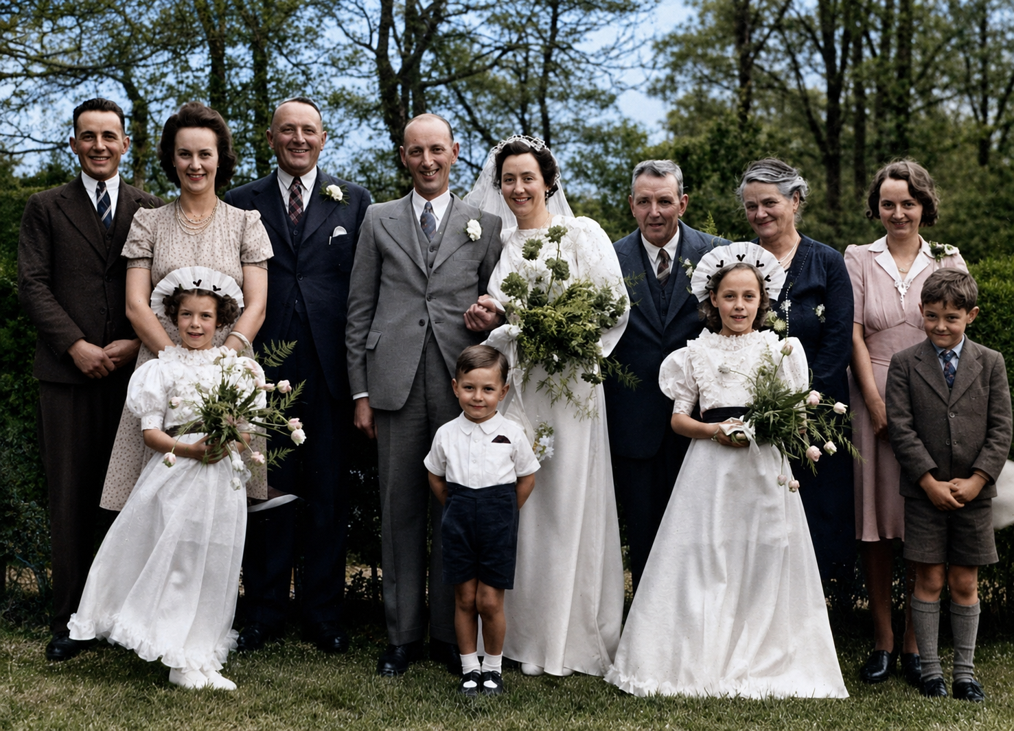 Wedding family photo 1940's — after restoration