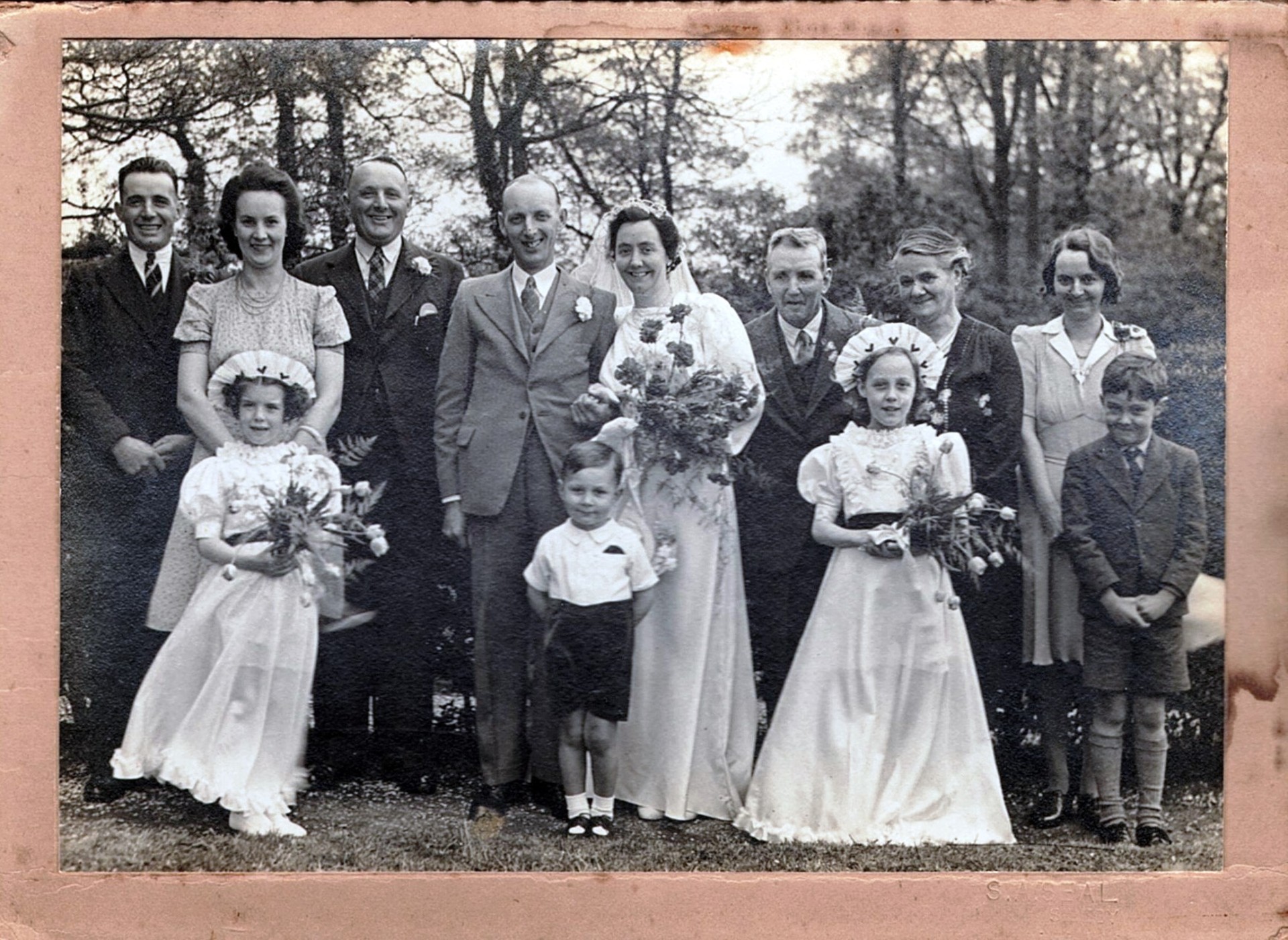 Wedding family photo 1940's — before restoration